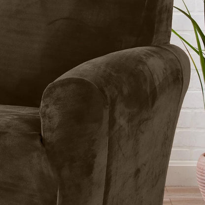 Velvet Stretch Slipcover Gale Collection by Great Bay Home in brown on Tampa Home & Garden Store