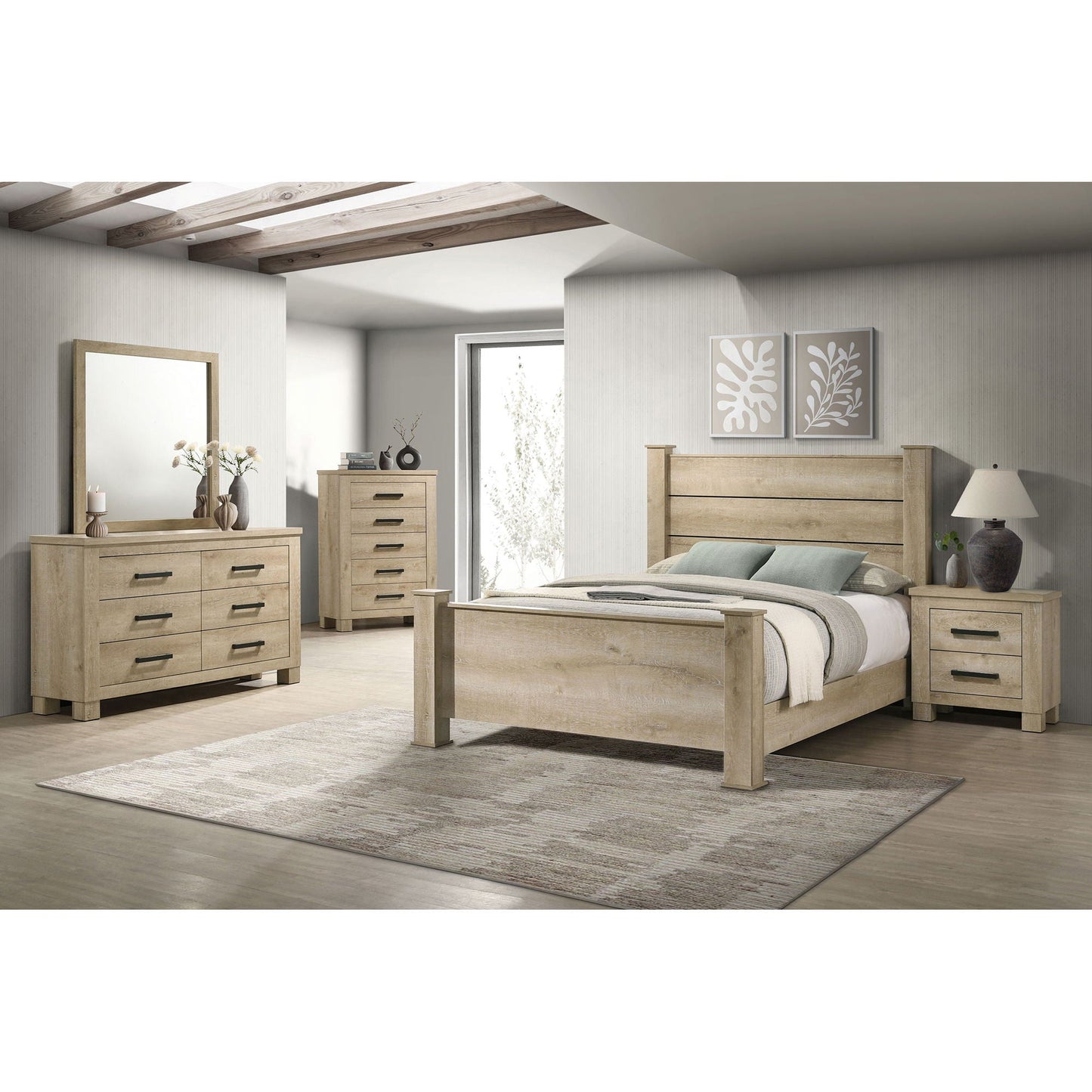 Sansome Queen Panel Bed by HouseOfZazla in oak with dressers, natural wood finish on Tampa Home & Garden Store