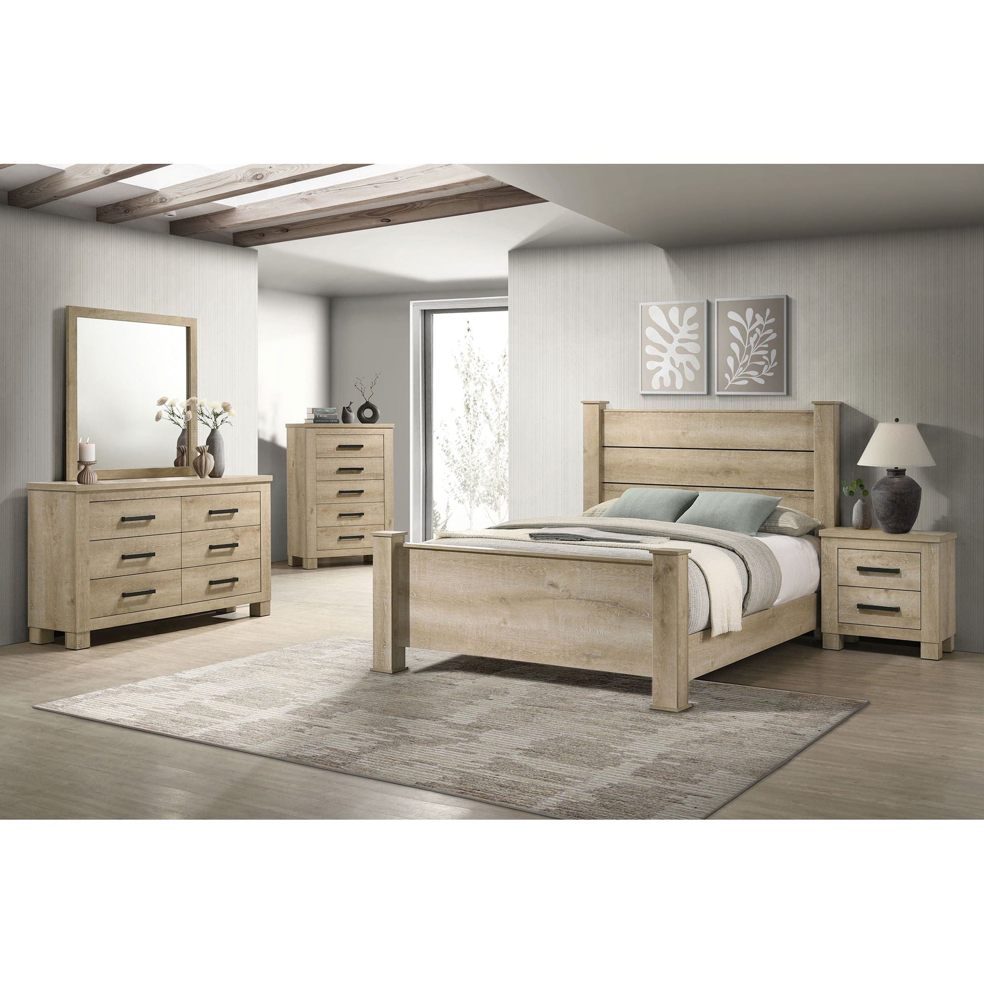 Sansome Queen Panel Bed by HouseOfZazla in oak with dressers, natural wood finish on Tampa Home & Garden Store