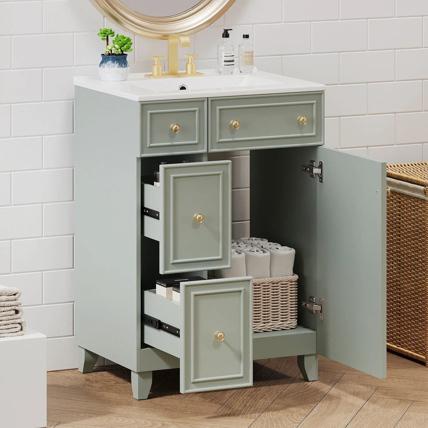 Transitional Bathroom Vanity With Ceramic Sink