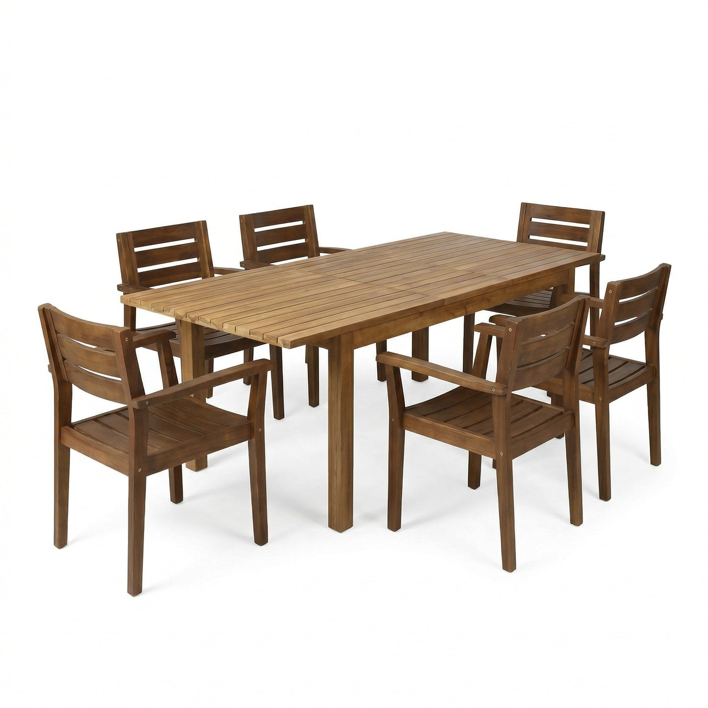 7-piece acacia wood outdoor dining set with rectangular table and 6 matching chairs on Tampa Home & Garden Store