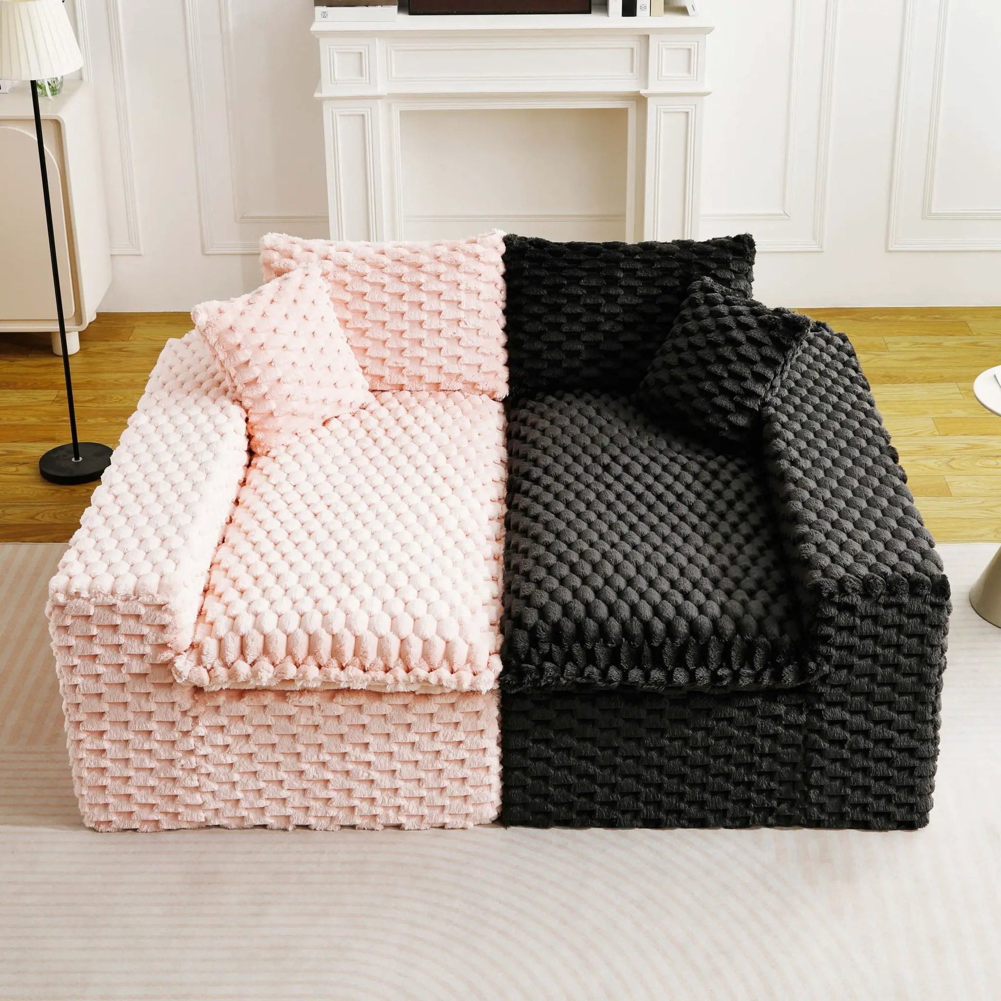 Multifunctional Sofa pink and black with plush blankets seats 4 Unique Piece Furniture on Tampa Home & Garden Store