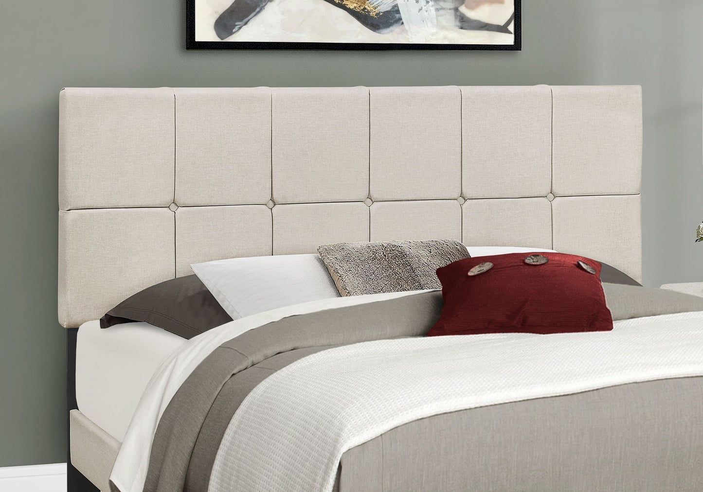 Queen Size Upholstered Bed and Tufted Headboard
