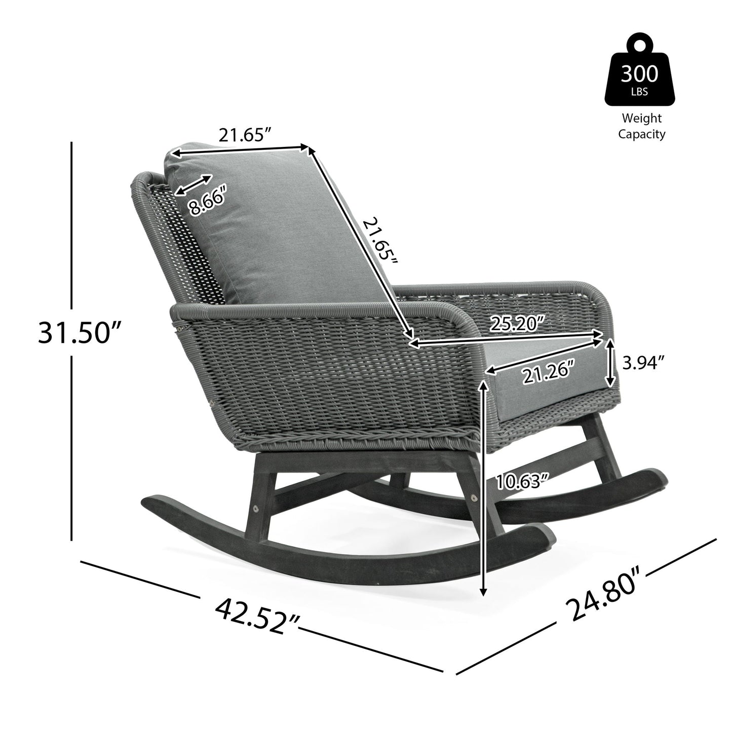 Contemporary minimalist wicker rocking chair with soft gray cushions by HouseOfZazla on Tampa Home & Garden Store