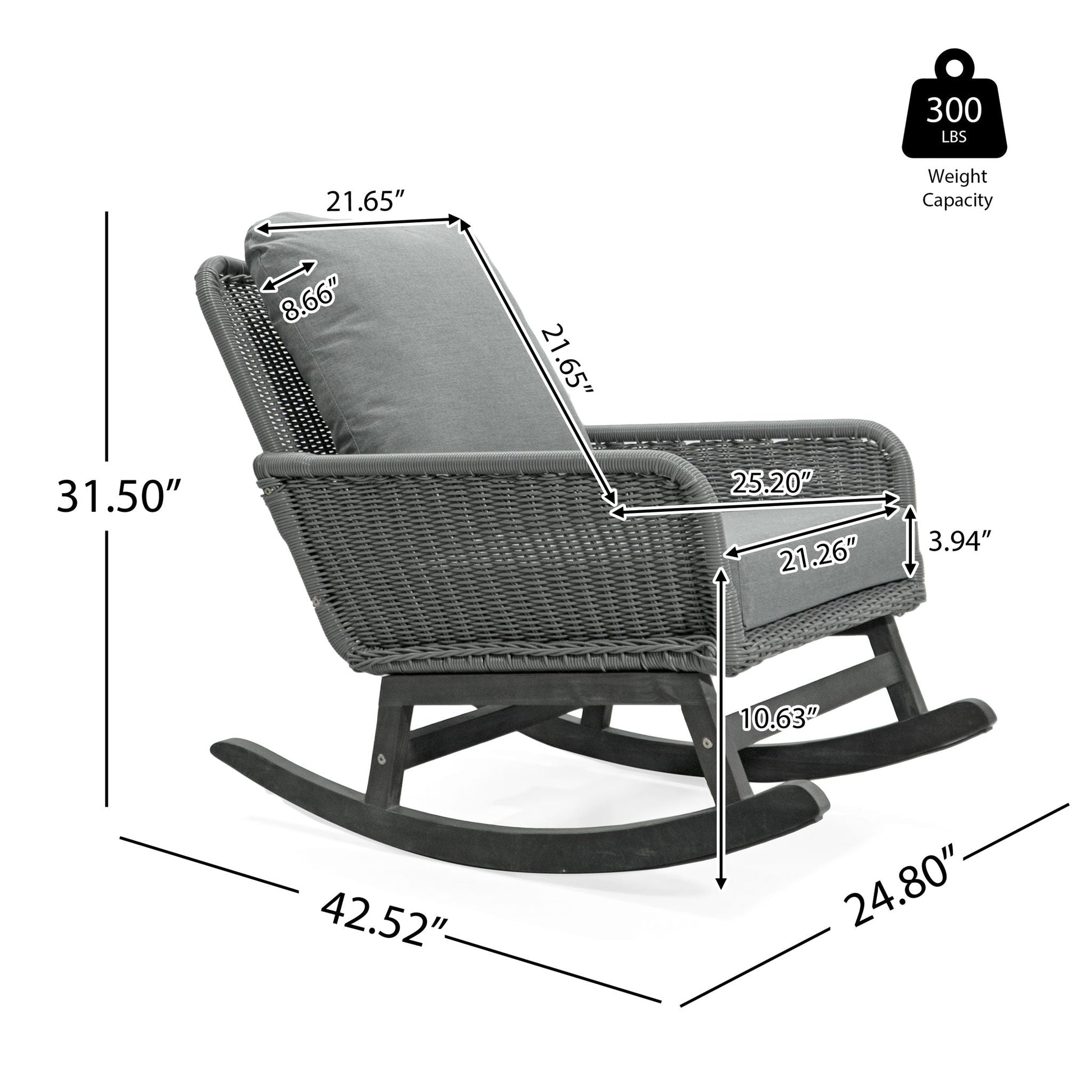 Contemporary Wicker Rocking Chair with cushioned seat and wood frame by HouseOfZazla on Tampa Home & Garden Store