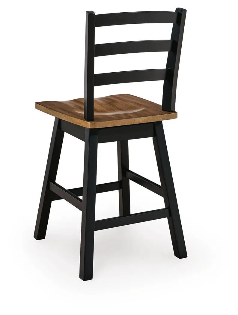 Wildenauer Swivel Stool by Unique Piece Furniture, black frame and wood seat, ladder back on Tampa Home & Garden Store