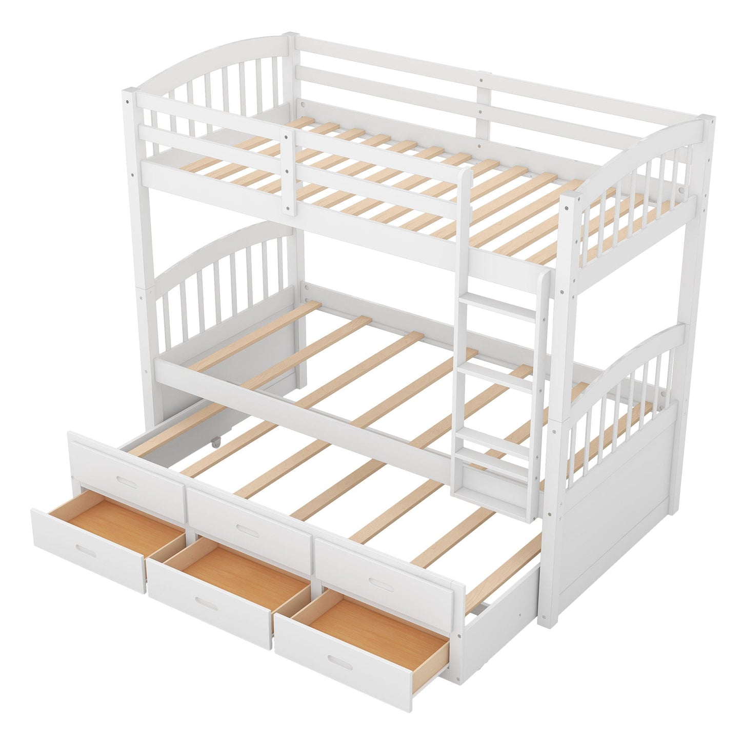 White wooden bunk bed with arched headboard and footboard, trundle and drawers HouseOfZazla on Tampa Home & Garden Store