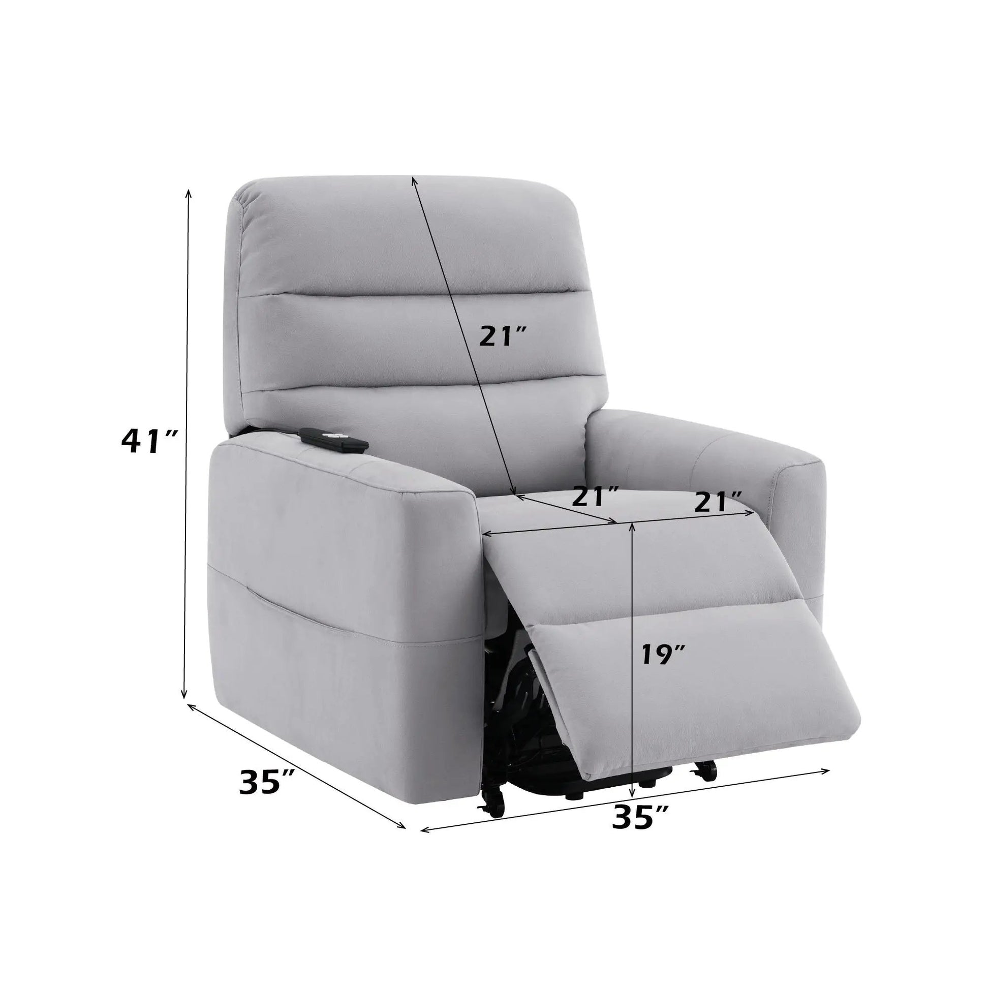 Freddie power motion lift recliner gray fabric by Unique Piece Furniture with remote on arm on Tampa Home & Garden Store