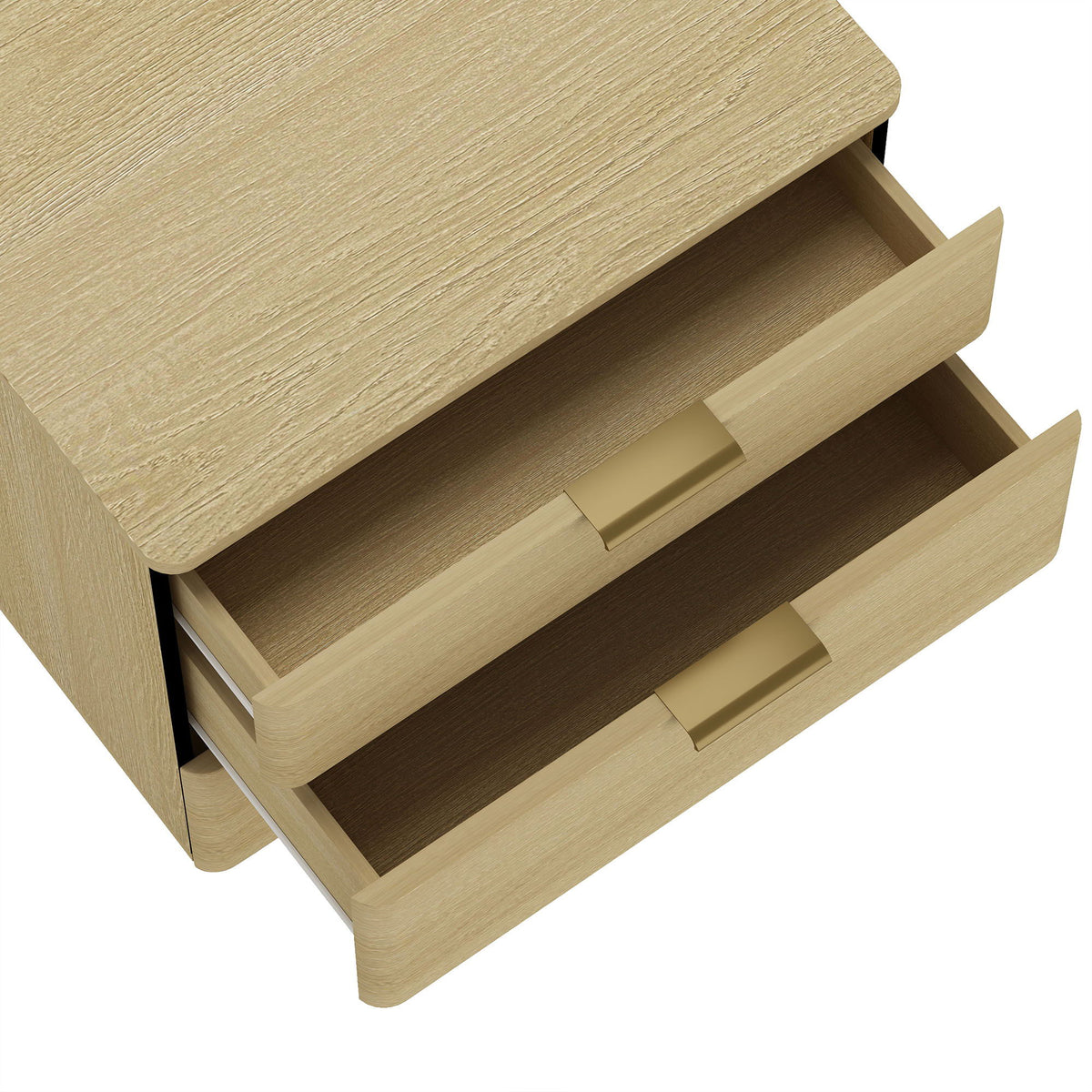 Oak nightstand with 3 drawers in natural finish, modern Payton design, gold pulls on Tampa Home & Garden Store