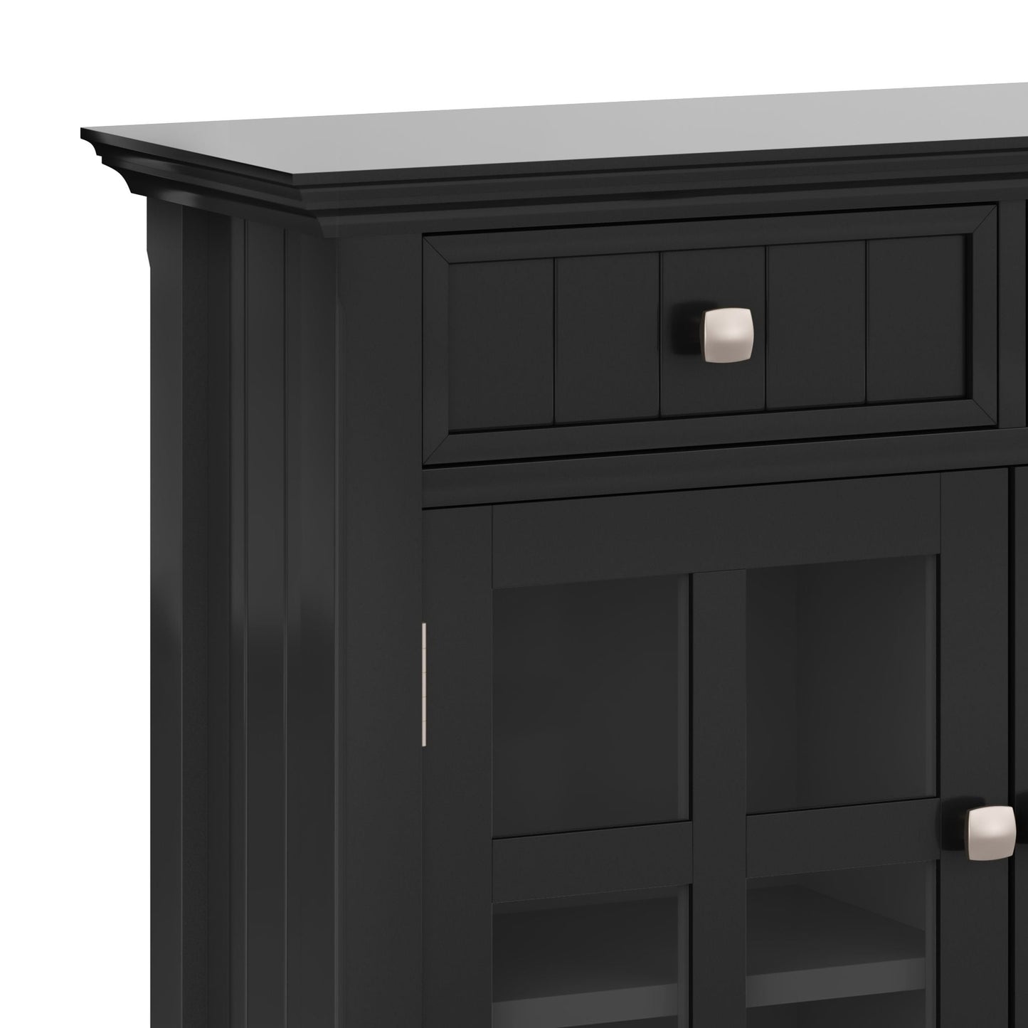 Acadian handcrafted entryway storage cabinet, black with paneled doors and metal knob on Tampa Home & Garden Store