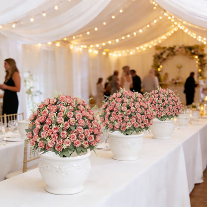Indoor and Outdoor Silk Rose in a Cement Pot