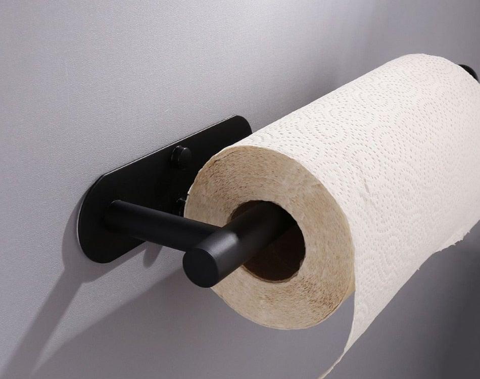 Adhesive toilet paper holder black stainless steel wall mount for paper towel roll on Tampa Home & Garden Store
