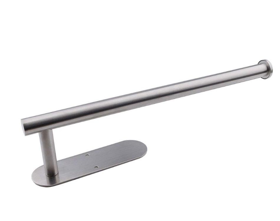 Stevvex stainless steel toilet paper holder with long horizontal bar and oval wall-mount base on Tampa Home & Garden Store