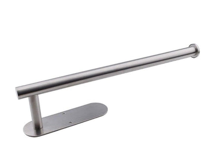 Stevvex stainless steel toilet paper holder with long horizontal bar and oval wall-mount base on Tampa Home & Garden Store
