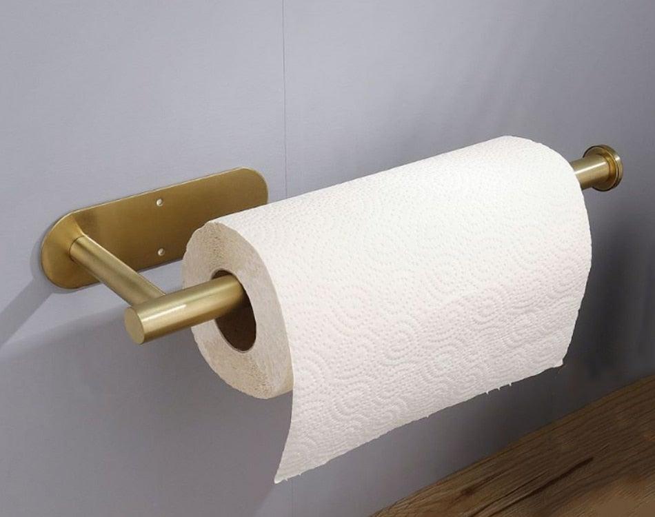 Stevvex toilet paper holder gold stainless steel adhesive mount no drilling for bathroom on Tampa Home & Garden Store