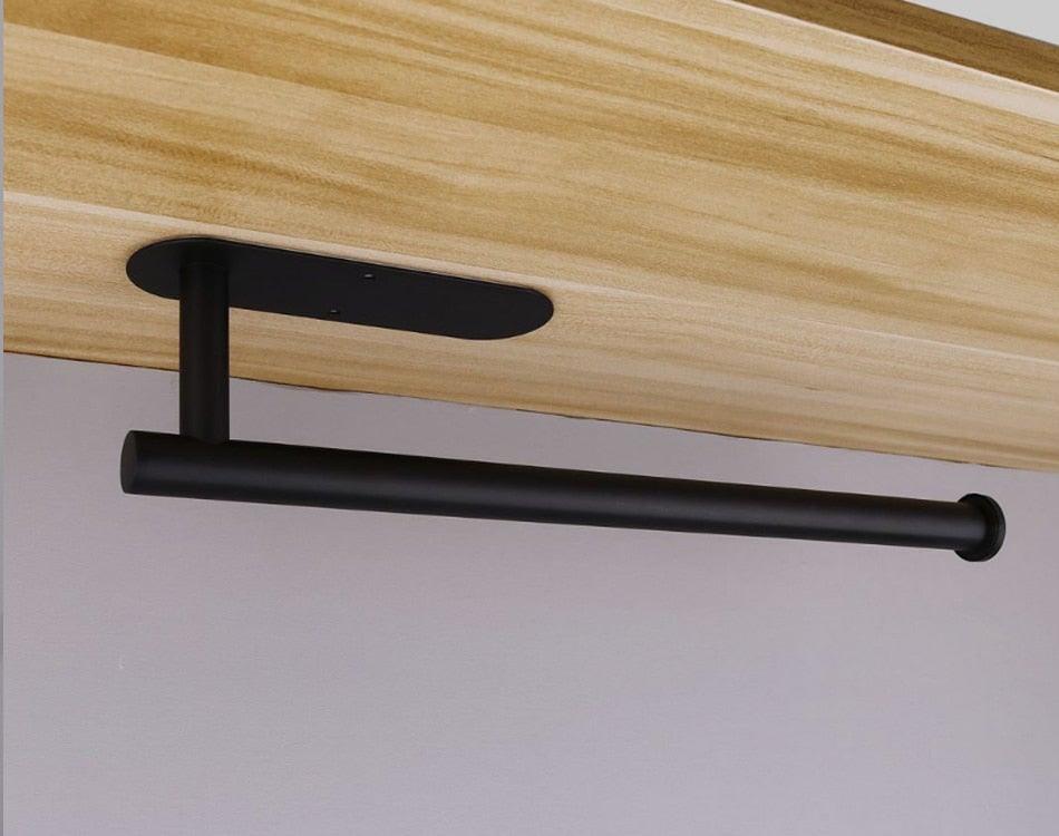 Adhesive toilet paper holder Stevvex black stainless steel horizontal bar wall mount on Tampa Home & Garden Store