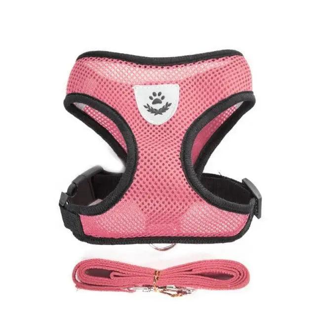 Adjustable dog harness Stevvex pink padded mesh with reflective trim and leash on Tampa Home & Garden Store
