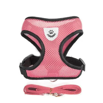 Adjustable dog harness Stevvex pink padded mesh with reflective trim and leash on Tampa Home & Garden Store
