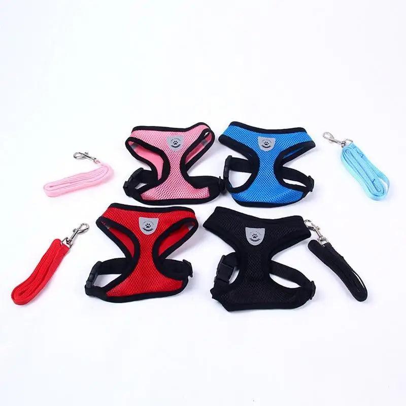 Stevvex adjustable no-pull dog harness set, 4 harnesses in pink blue red black with leashes on Tampa Home & Garden Store