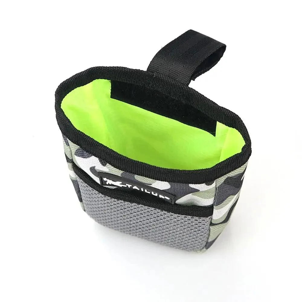 Dog treat pouch waist bag by Stevvex with camouflage exterior and neon interior on Tampa Home & Garden Store