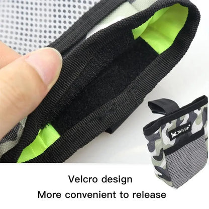 Tailup camo dog treat pouch with Velcro opening, neon lime interior, adjustable waist belt on Tampa Home & Garden Store