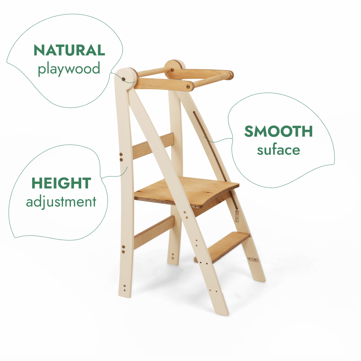 Adjustable Montessori Tower toddler step stool in natural plywood with smooth surface Goodevas on Tampa Home & Garden Store