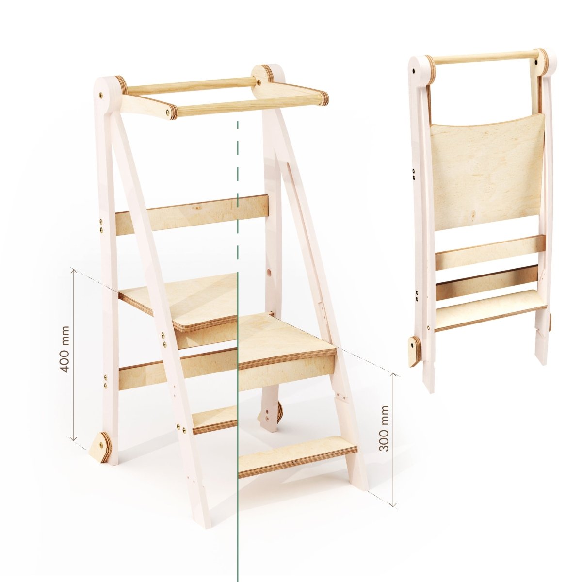 Adjustable Montessori Tower Kids Step Stool Goodevas, wood and white frame, 2-step ladder on Tampa Home & Garden Store