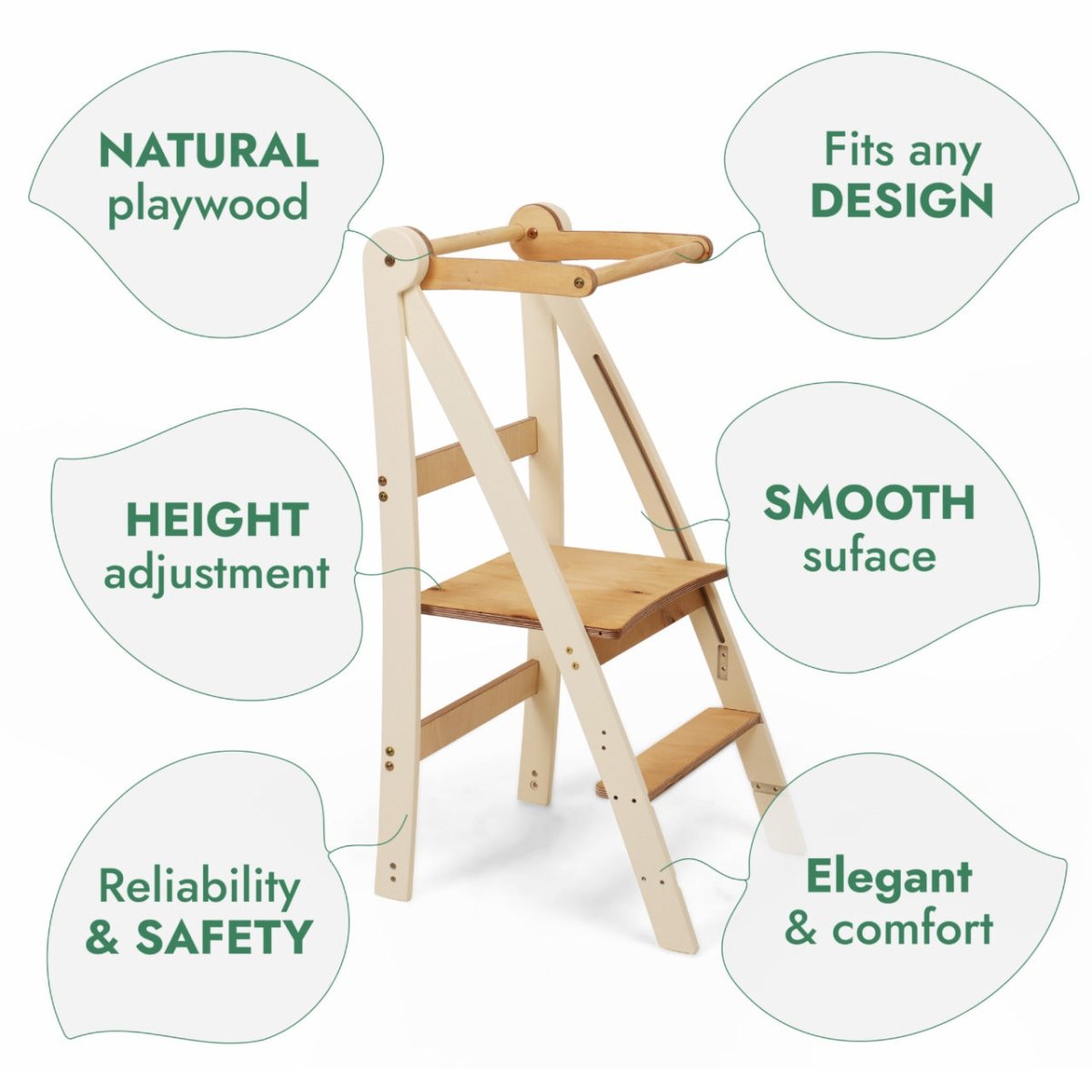 Adjustable Montessori Tower toddler step stool in natural wood with smooth surface on Tampa Home & Garden Store