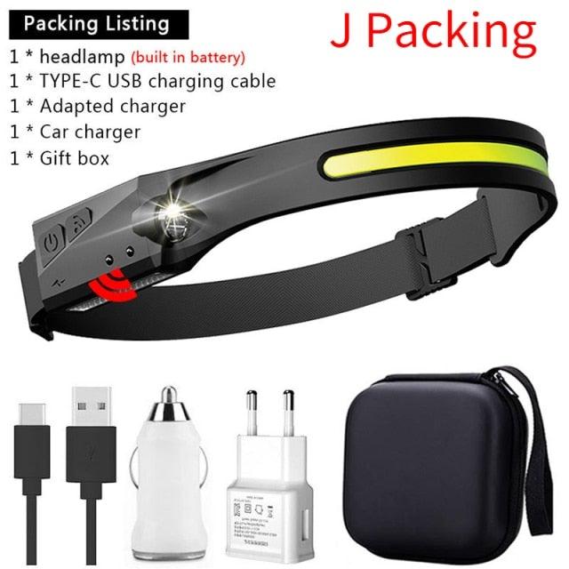 Stevvex adjustable rechargeable LED headlamp with head strap and yellow accent on Tampa Home & Garden Store