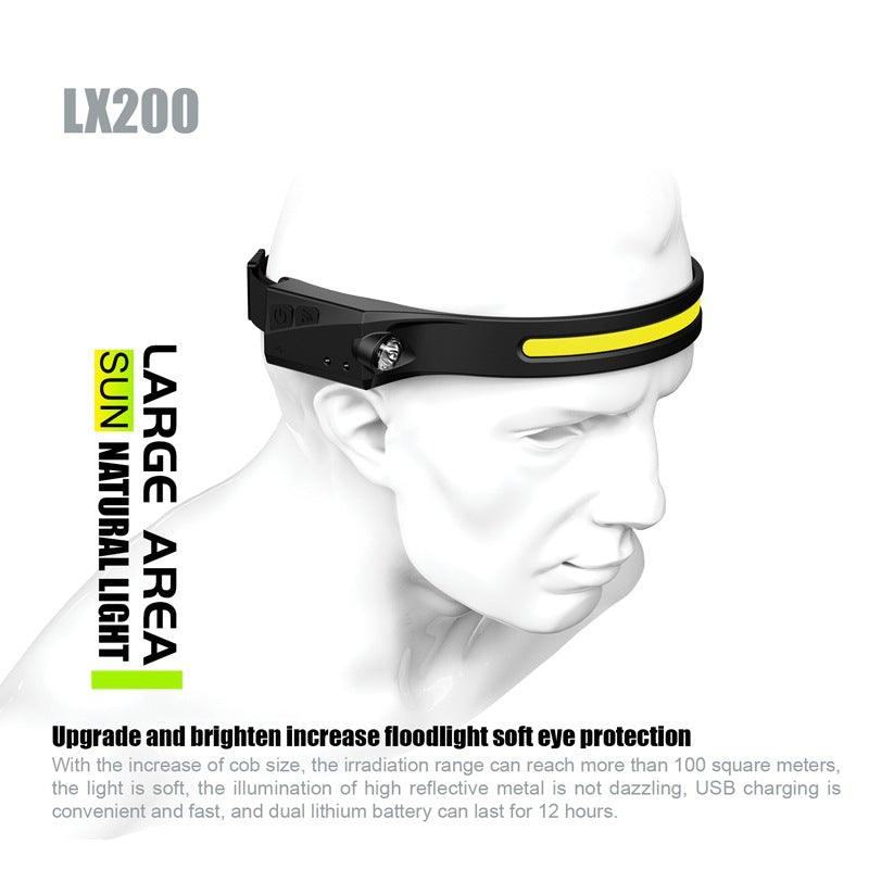 Stevvex LX200 headlamp adjustable rechargeable LED headtorch with black band yellow stripe on Tampa Home & Garden Store