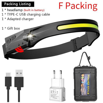 Stevvex adjustable headlamp, black with yellow stripe, rechargeable USB-C, 5 lighting modes on Tampa Home & Garden Store