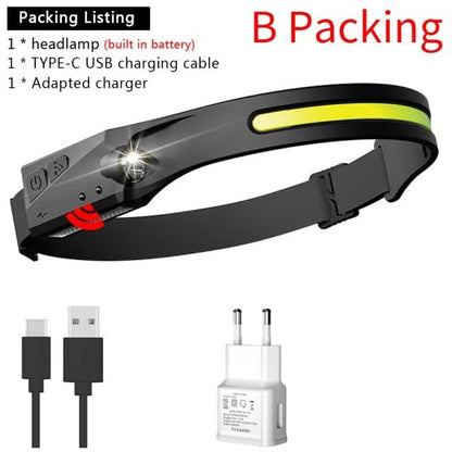 Stevvex LED headlamp with black strap, USB-C charging cable included on Tampa Home & Garden Store