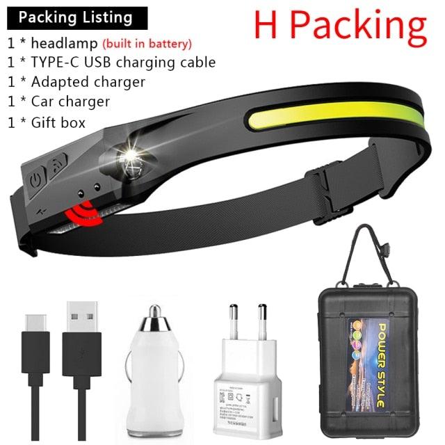 Stevvex adjustable LED headlamp black with yellow stripe, 5 lighting modes; 1 USB cable on Tampa Home & Garden Store