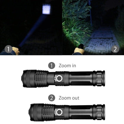 Stevvex ST4LMAP120QL adjustable rechargeable LED flashlight with zoomable beam in black on Tampa Home & Garden Store