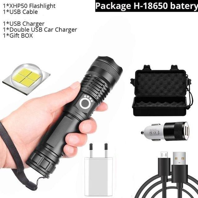 Stevvex black ST4LMAP120QL USB flashlight with zoomable beam; includes USB cable and car charger on Tampa Home & Garden Store