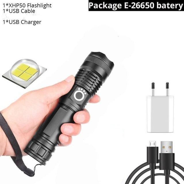 Stevvex LED USB flashlight; adjustable zoom, waterproof tactical design; USB charger and cable on Tampa Home & Garden Store