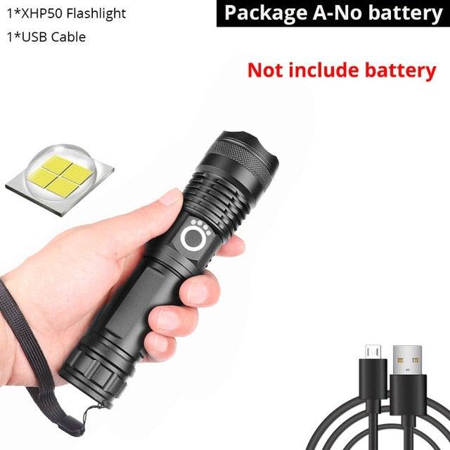 Stevvex XHP50 flashlight, black, adjustable zoom, USB rechargeable with cable included on Tampa Home & Garden Store