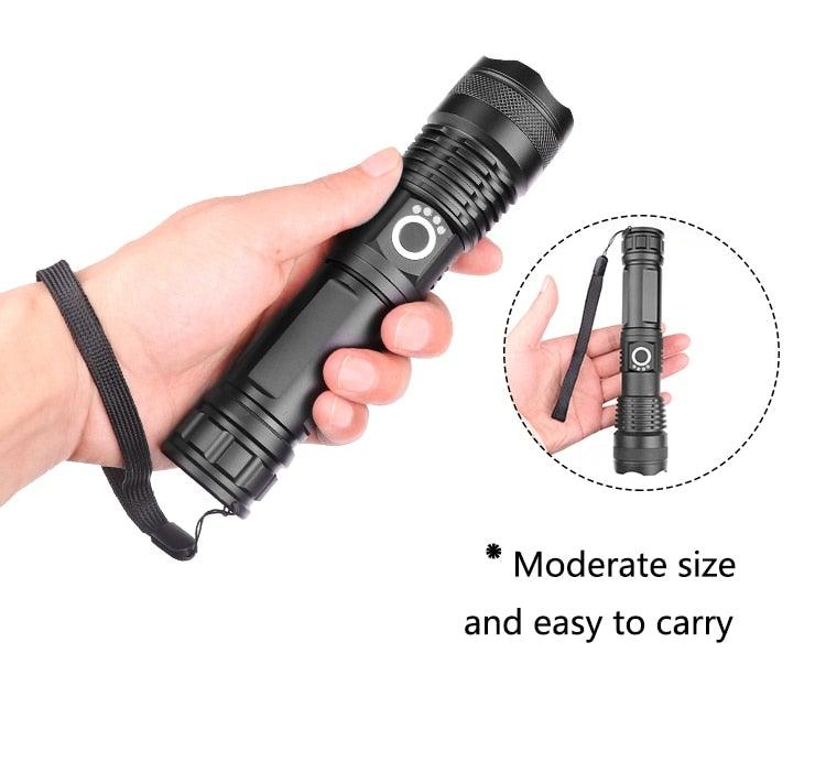 Stevvex adjustable USB rechargeable LED flashlight, black, zoomable, waterproof for camping on Tampa Home & Garden Store