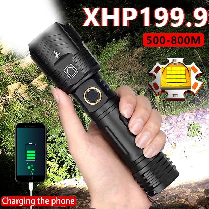 Stevvex black rechargeable tactical flashlight USB LED, zoomable beam IPX65 waterproof on Tampa Home & Garden Store