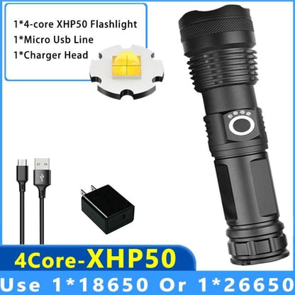 Stevvex rechargeable tactical flashlight black with zoomable, includes LED, USB cable & charger on Tampa Home & Garden Store