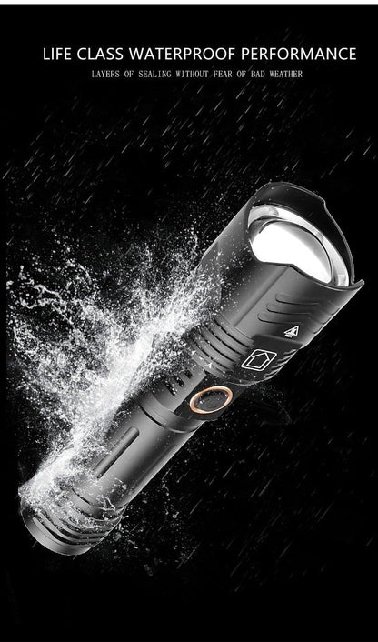 Stevvex adjustable rechargeable tactical flashlight black IPX65 waterproof USB charging zoomable on Tampa Home & Garden Store