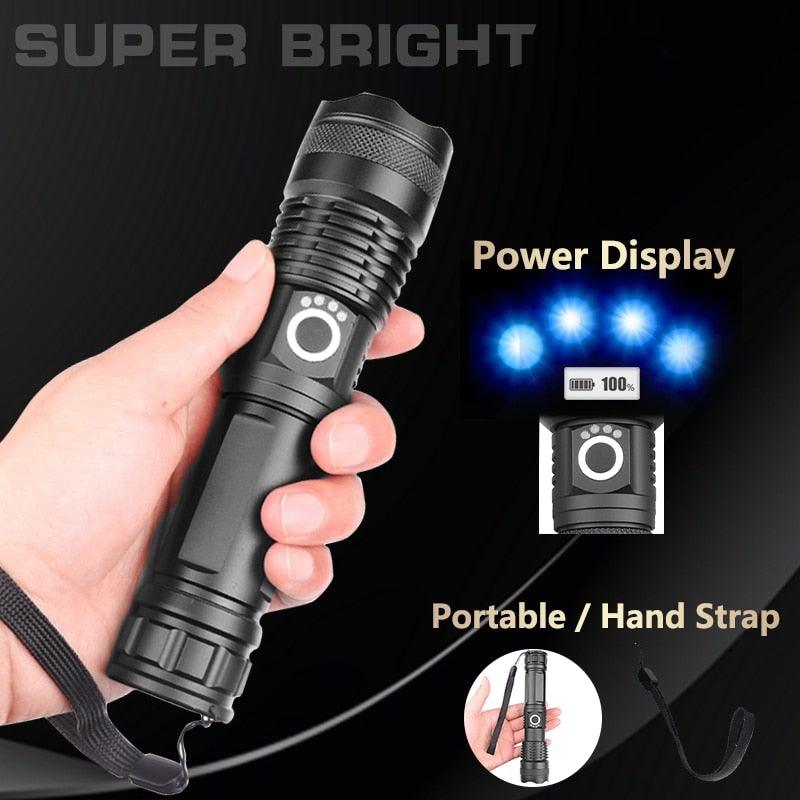 Stevvex USB rechargeable flashlight with zoomable beam, IPX65 waterproof on Tampa Home & Garden Store