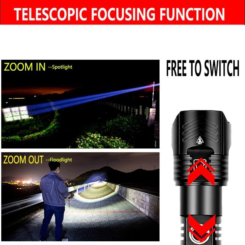 Stevvex adjustable rechargeable tactical flashlight USB LED zoomable IPX65 waterproof two-mode on Tampa Home & Garden Store