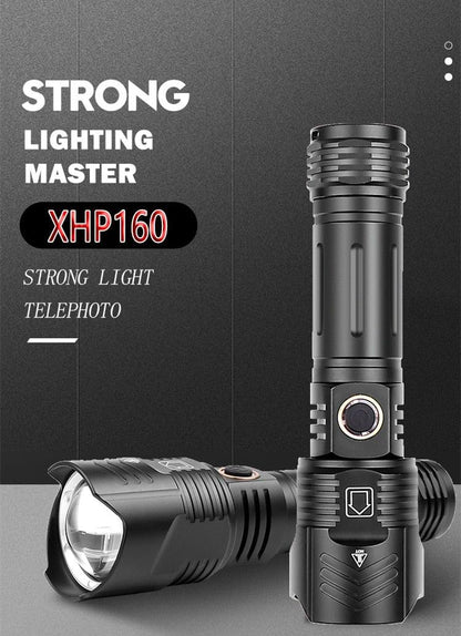 Stevvex tactical flashlight USB, IPX65 waterproof, zoomable XHP160, black, 2 units on Tampa Home & Garden Store