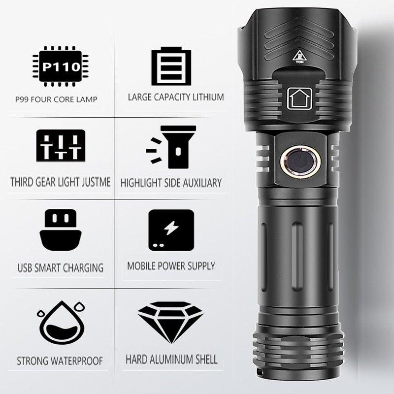 Stevvex adjustable rechargeable tactical flashlight black aluminum USB charging waterproof on Tampa Home & Garden Store
