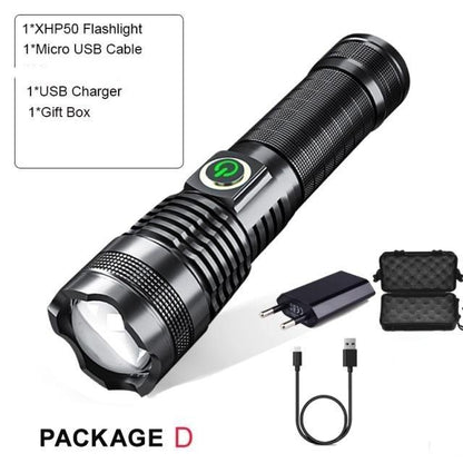 Stevvex flashlight rechargeable with zoomable beam black waterproof LED green power button on Tampa Home & Garden Store