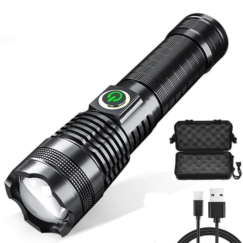 Rechargeable Stevvex ST4LMQPP190 waterproof flashlight with zoomable beam power display on Tampa Home & Garden Store