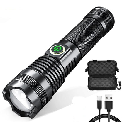 Rechargeable Stevvex ST4LMQPP190 waterproof flashlight with zoomable beam power display on Tampa Home & Garden Store
