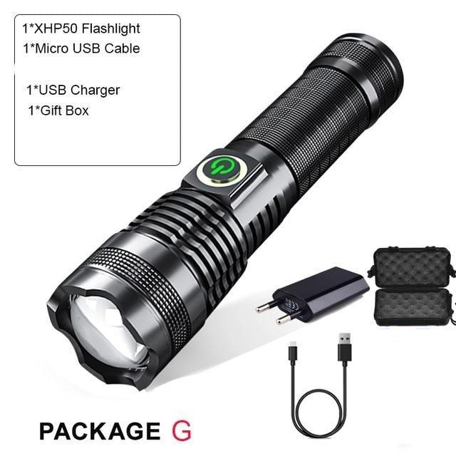 Stevvex adjustable rechargeable waterproof LED flashlight with zoom; 5-mode USB charger on Tampa Home & Garden Store