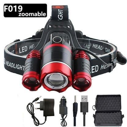 Stevvex adjustable zoomable headlamp red/black with USB rechargeable LED for outdoor use on Tampa Home & Garden Store